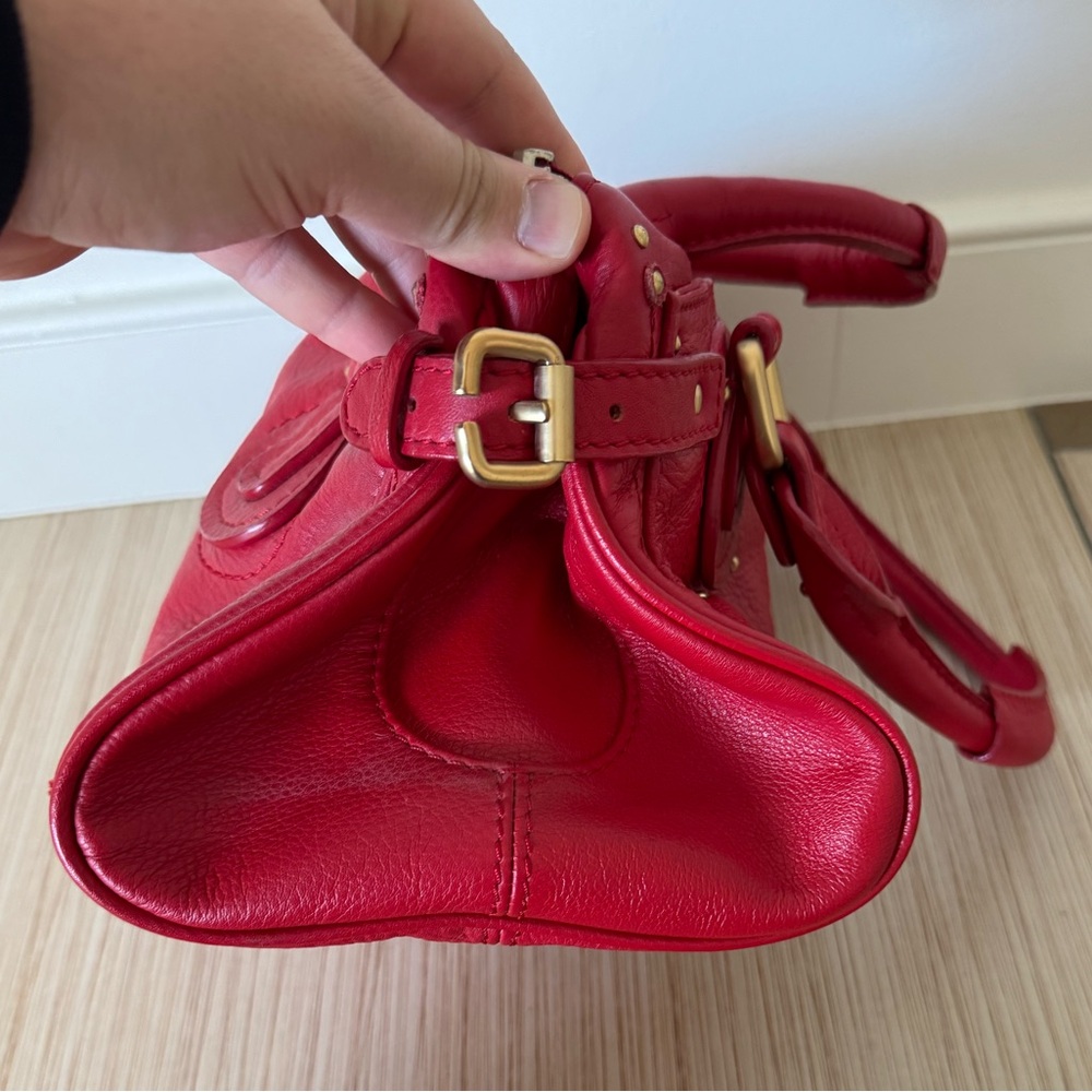 Paddington Big Lock Red Leather Handbag with Gold Accents - Picture 6 of 9